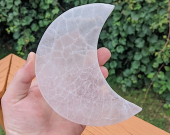 5.5&quot; One Polished SELENITE MOON Charging Plate Morocco - P507