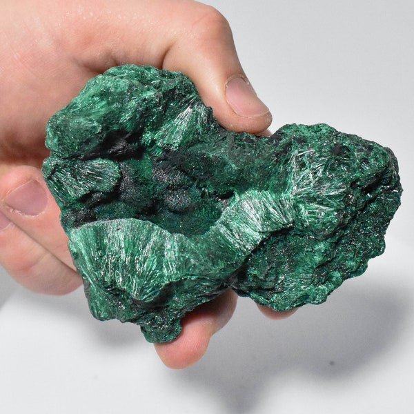 3.54" Shimmering Chatoyant Fibrous MALACHITE Mindingi Mine, Congo Q552