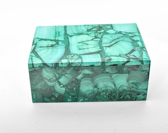 3.85&quot; Beautiful Polished MALACHITE JEWELRY BOX - Congo mc658