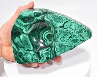 6.29&quot; POLISHED MALACHITE Ashtray, Bowl, Sphere Stand &quot;Video&quot; - Congo a846