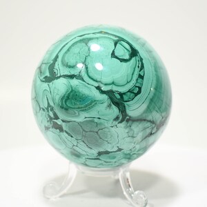 2.87&quot; POLISHED MALACHITE SPHERE With Stand &quot;Video&quot; - Congo E570
