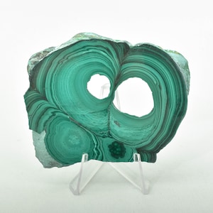 3.58&quot; POLISHED MALACHITE Slice Slab With Stand - Congo A685