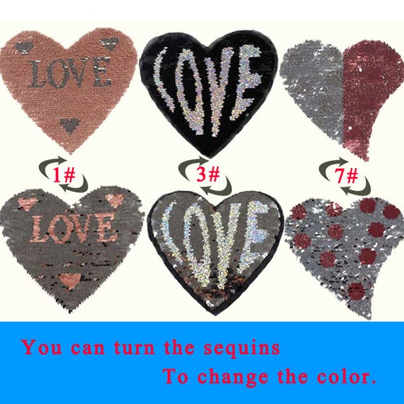 Sweater Love Heart Sequins Patch Reversible Color Paillette Applique