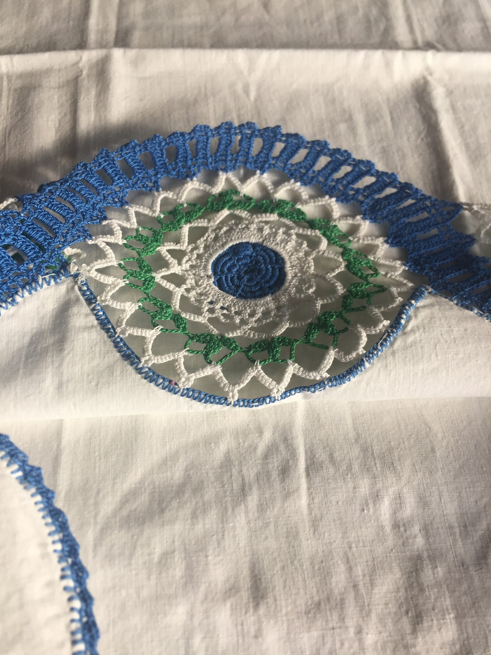 Vintage Crocheted Pillow Cases Blue Rosebud Flowers Cotton Etsy