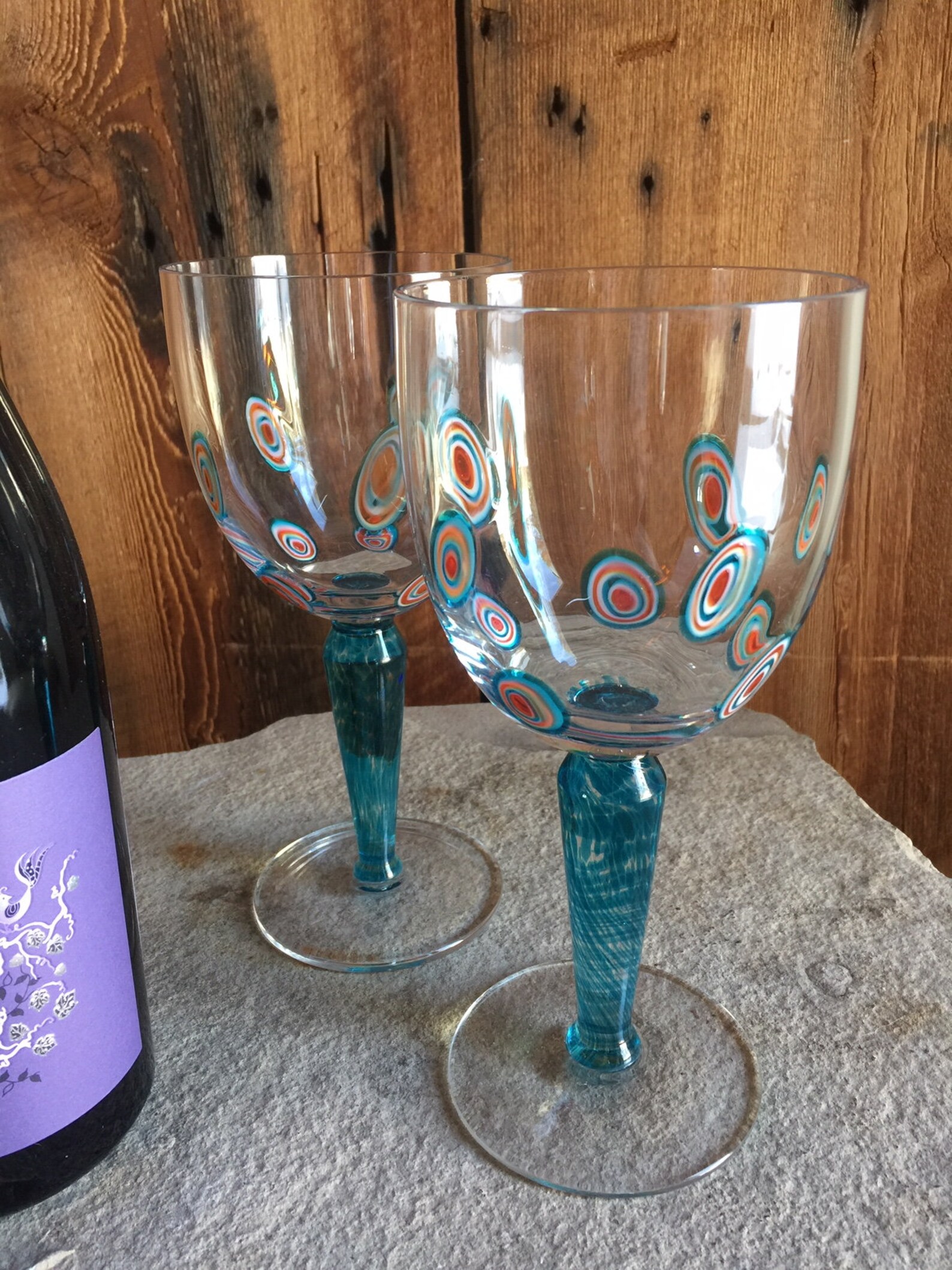 Vintage Murano glass style wine glasses goblets colorful Etsy