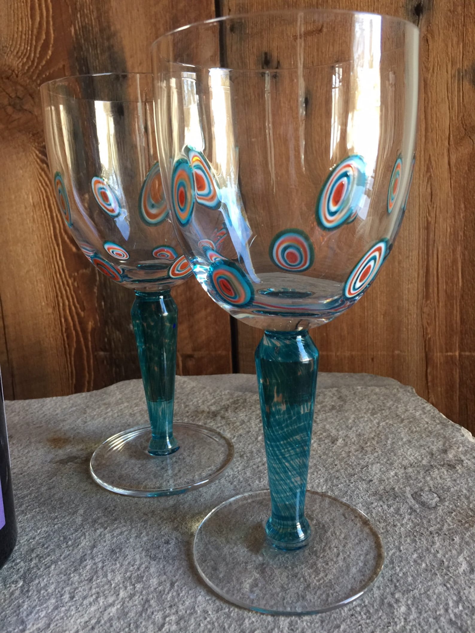 Vintage Murano Glass Style Wine Glasses Goblets Colorful Etsy Canada