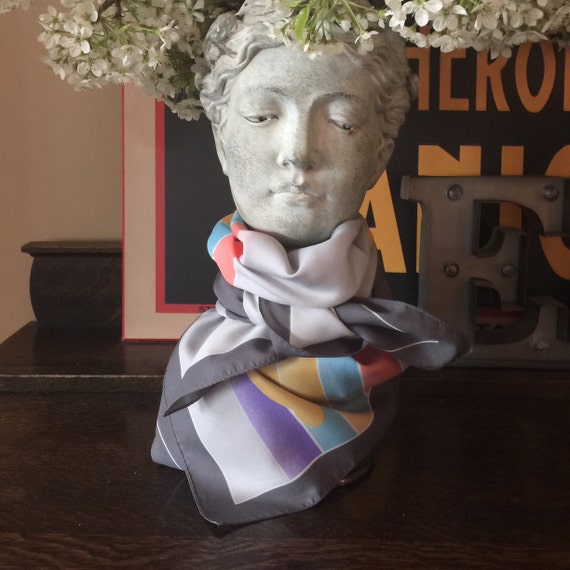 Vintage rainbow scarf, silky face mask, rainbow fa