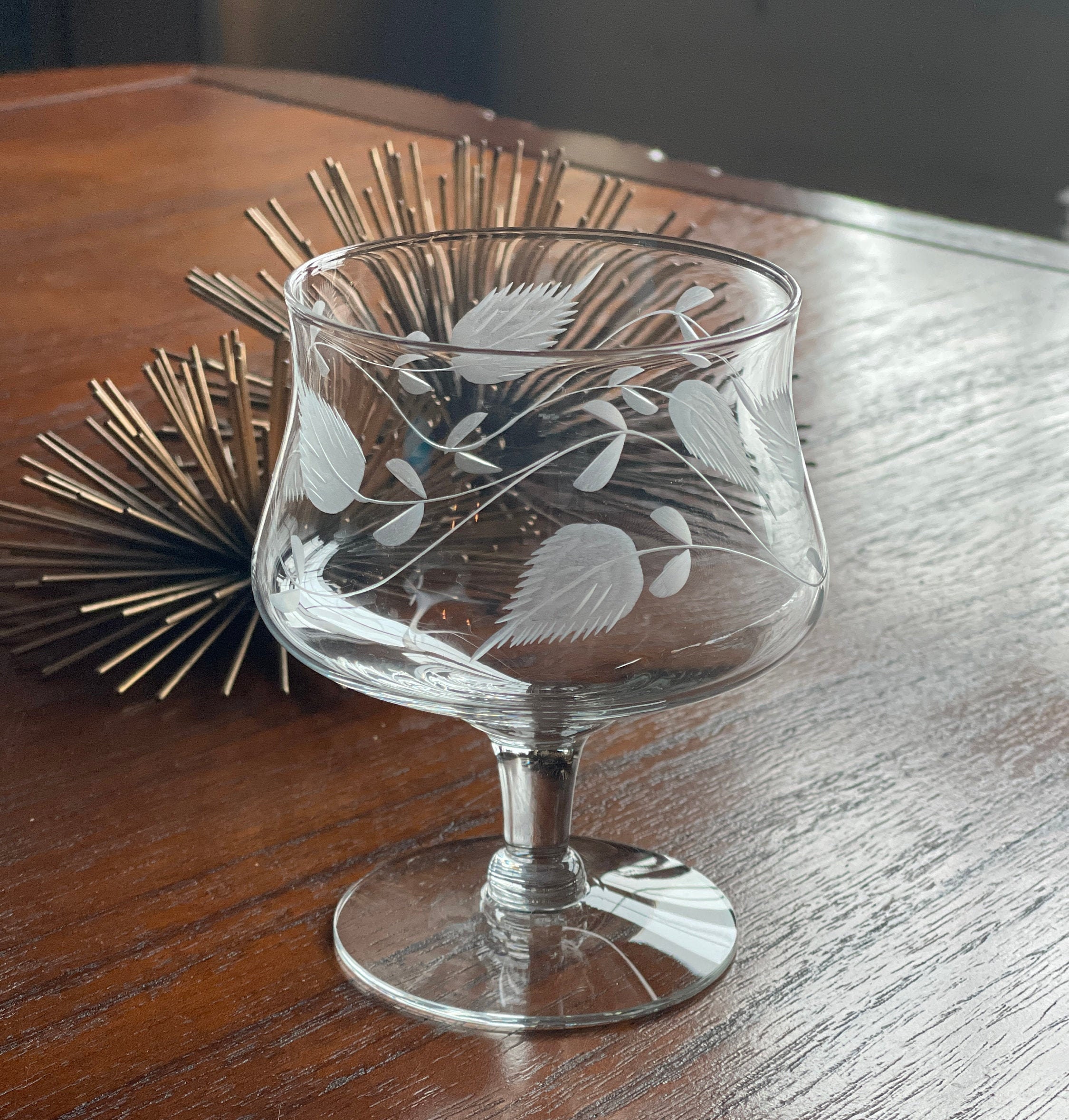 6 large etched crystal snifters for dessert brandy shrimp Etsy