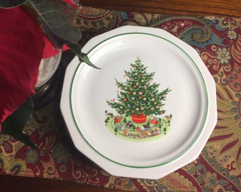 Montgomery Ward Stoneware Holiday Pattern Dinner Plate Christmas Tree 1979 NEW 