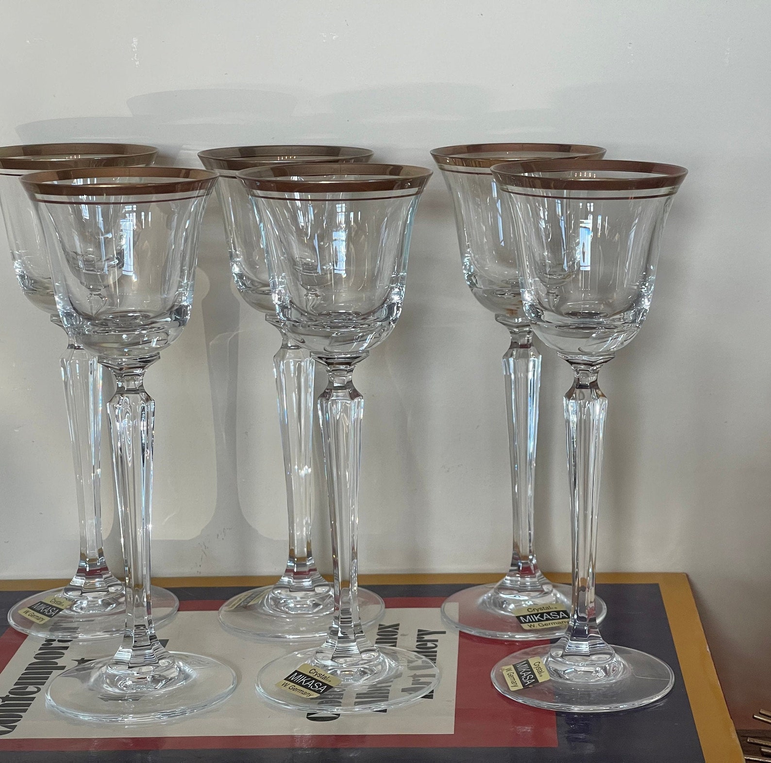 6 Mikasa Crystal gold rimmed cordial glasses Mikasa Wheaton Etsy