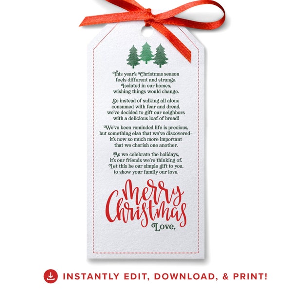 Neighbor Bread Gift Tag | Christmas Gift Tag | Quarantine Baking Gift Tag | Bread | Printable Tag | Download & Print | Instant Download
