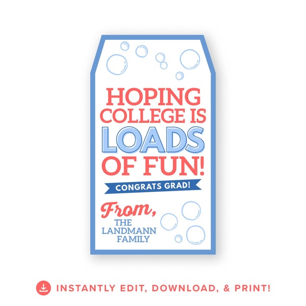 Graduation Gift Tag | High School Grad | Congrats | Loads of Fun | Laundry Detergent | Printable Tag | Download & Print | Instant Download