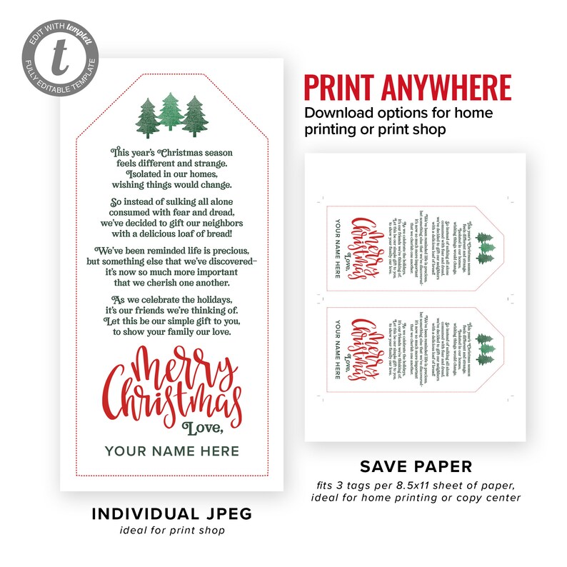 Neighbor Bread Gift Tag Christmas Gift Tag Quarantine Etsy