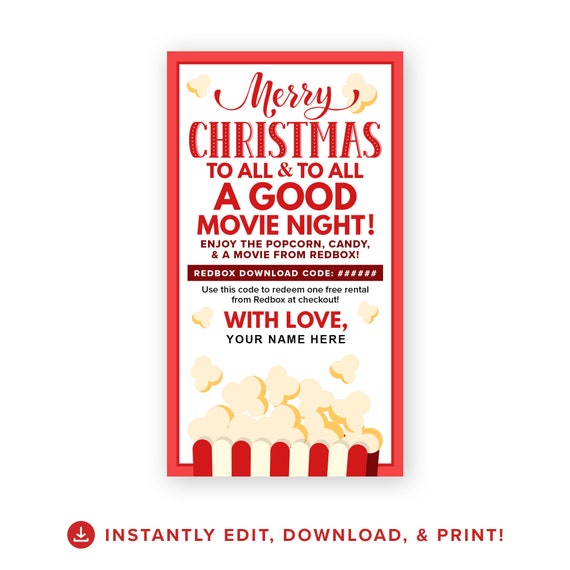 Movie Night Gift Tag Redbox Christmas Gift Popcorn Gift - Etsy