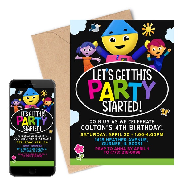 Charlie's Colorform City Geburtstagseinladung | Color Me Excited | Farbenformen | Druck & Mobile | Charlie | Rot | Violett | Sofort Download