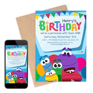 StoryBots | Birthday Invitation | Beep, Bing, Bang, Boop, & Bo | Team 341B | Digital Printable Birthday Party Invitation | Text Invitation