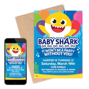 Baby Shark | Birthday Invitation | Pink Fong | Mommy, Daddy Shark, Baby Shark | Do, Do, Do, Do | Digital Printable Birthday Party Invitation