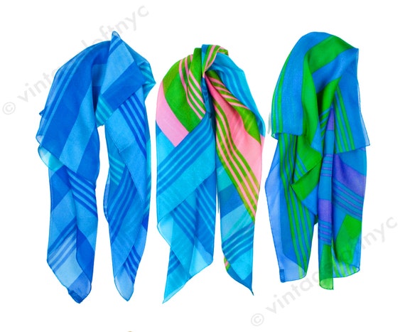 Silk Chiffon Scarf | 1960s,60s Scarf | Colorblock