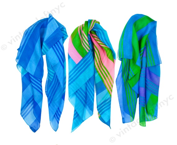 Silk Chiffon Scarf | 1960s,60s Scarf | Colorblock… - image 1