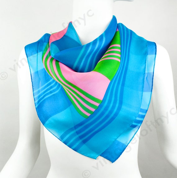 Silk Chiffon Scarf | 1960s,60s Scarf | Colorblock… - image 2