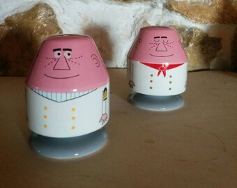 Ryohei Yanagihara Salt and Pepper Shakers. 1960s Japanese Illustration.