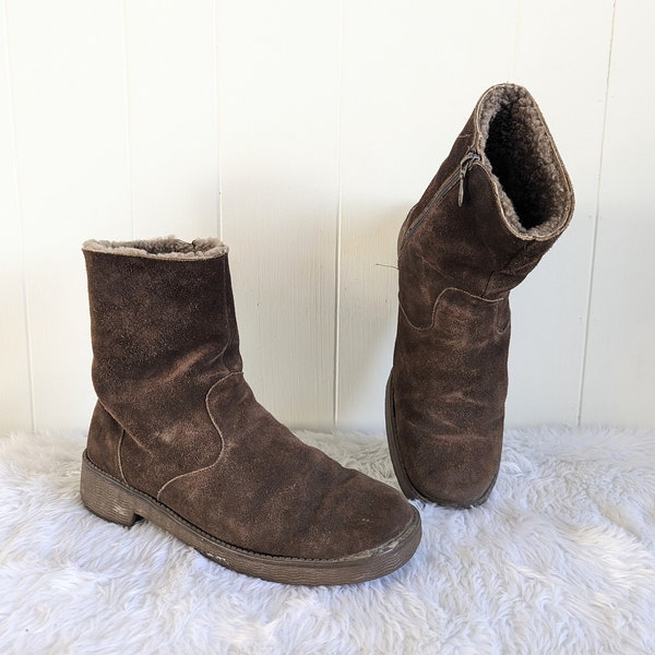 Vintage 1970s Mens Morlands Wateroroof Sheepskin Brown Boots with Inside Zippers