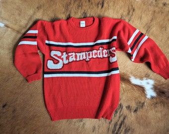 Rare Vintage 1980s Ravens Athletic Brand Calgary Stampeders Knit Sweater Made in Canada