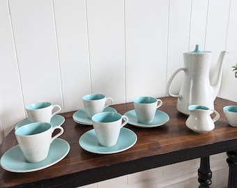 14 piece Coffee or Tea Set by Poole England Mid-Century Modern Twintone C57 Ice Green and Seagull