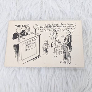 Unbenutzte Vintage 1950er Jahre Comic Postkarte Ehegericht Comic Lustige Dumme Neuheit Postkarten Blanko Ehe Postkarte Scheiden Karte