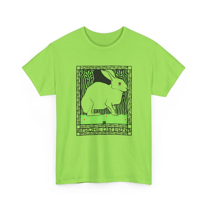 josef von diveky happy easter (frohe ostern) color lithograph bunny 1909 graphic tshirt Neon Green