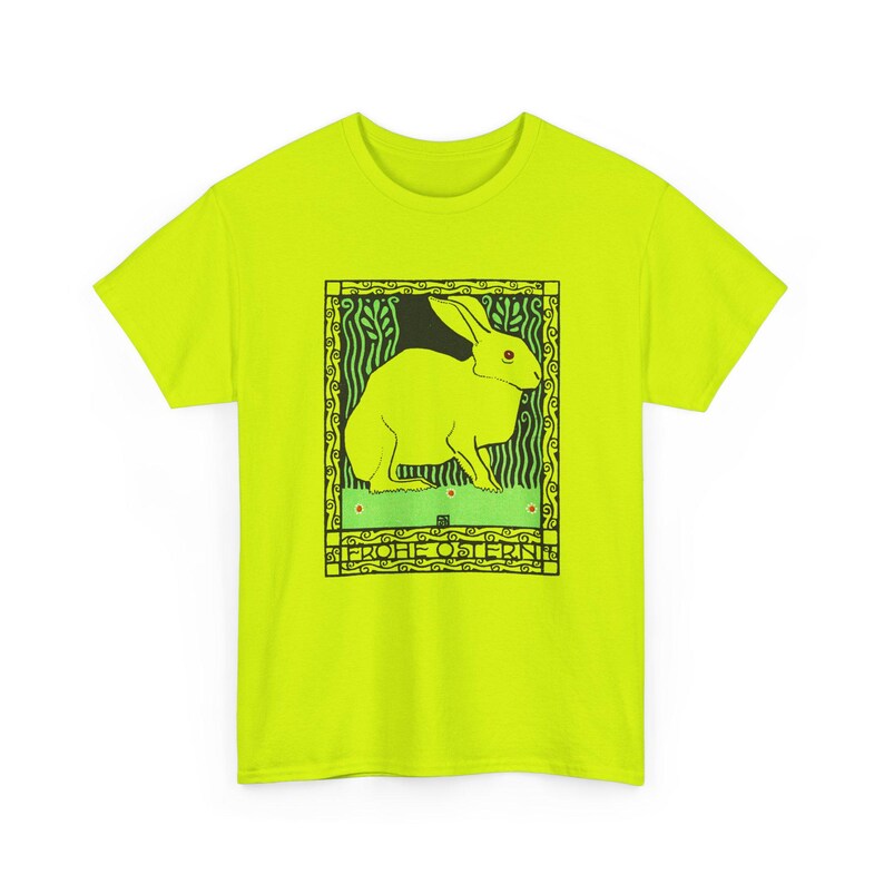 josef von diveky happy easter (frohe ostern) color lithograph bunny 1909 graphic tshirt Safety Green