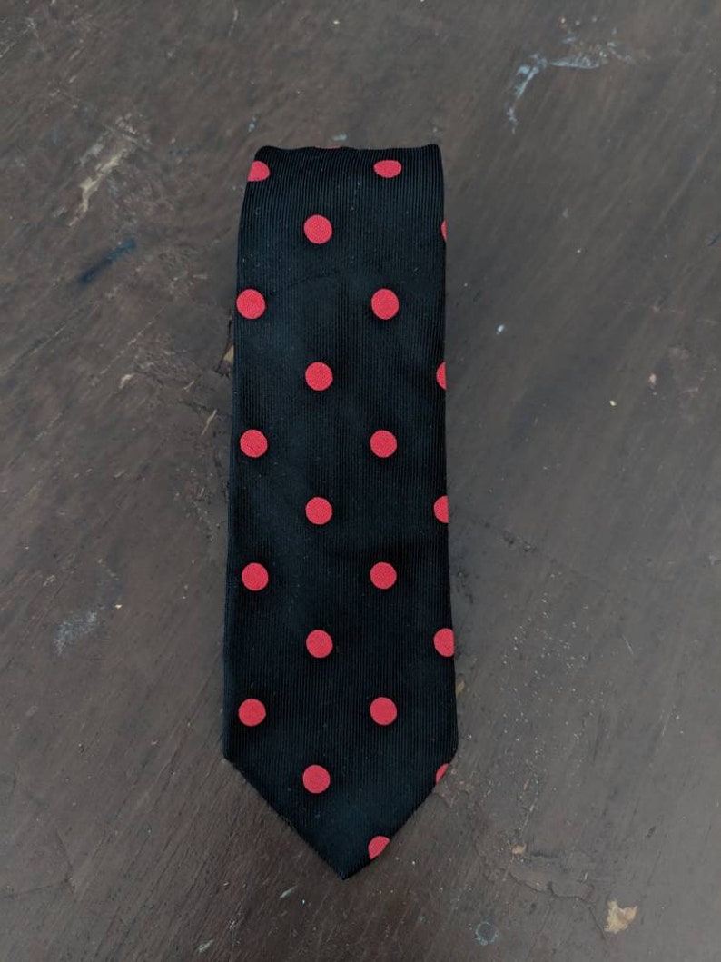 Vintage 1960s Necktie Skinny Tie 60s Macaseta Ltd Classic Necktie Polka Dots Black and Red Rockabilly Teddy Boy