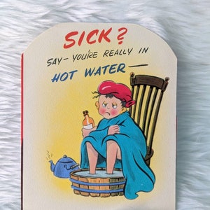 Adorable carte Get Well vintage des années 50, carte de fantaisie, papeterie amusante