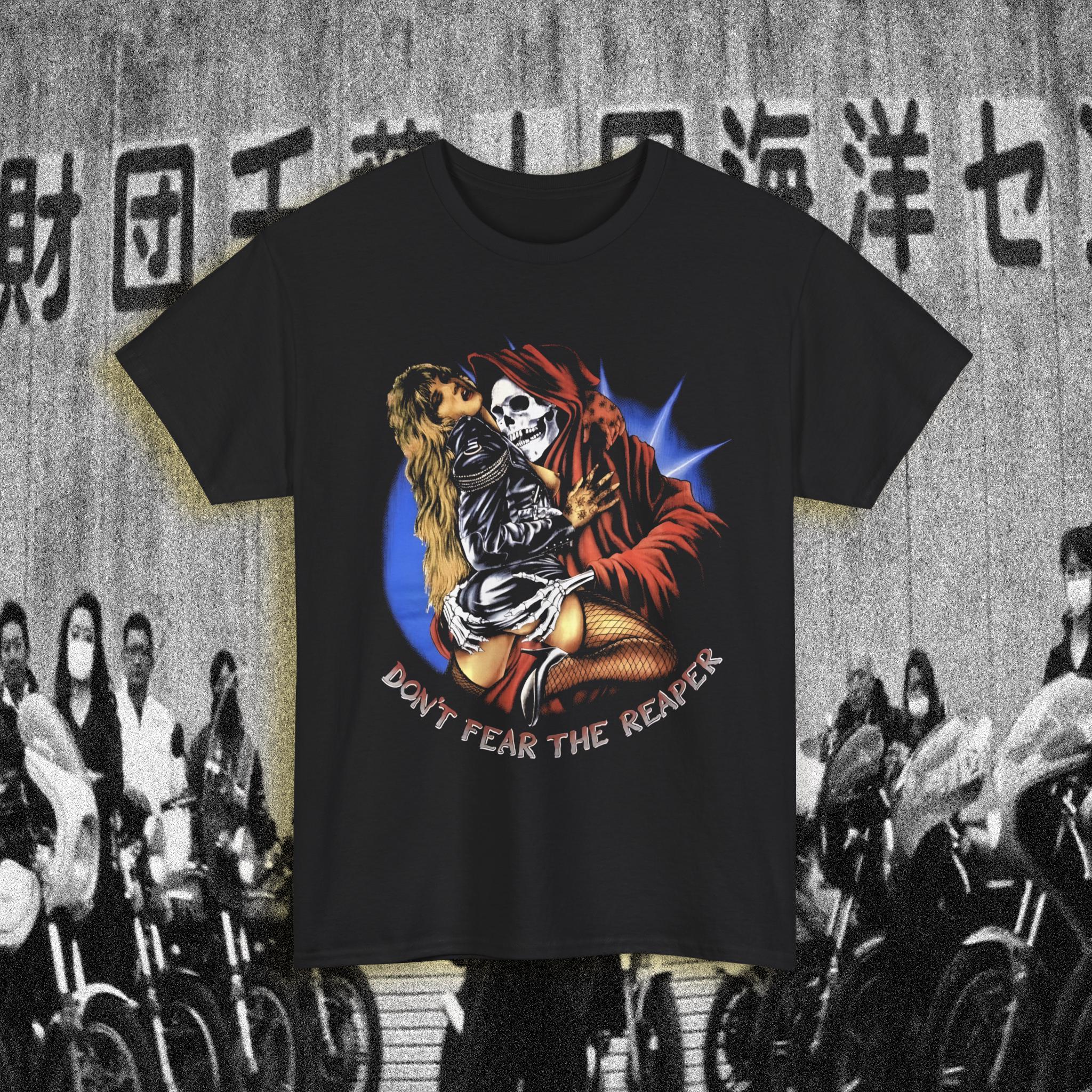 1980s Don't Fear the Reaper Skeleton Cloak Girl Graphic