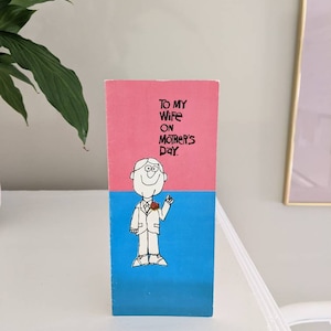 Carte de voeux humoristique vintage des années 1970 pour la fête des mères de papa mari super design minimal rose et bleu carte de nouveauté intéressante drôle