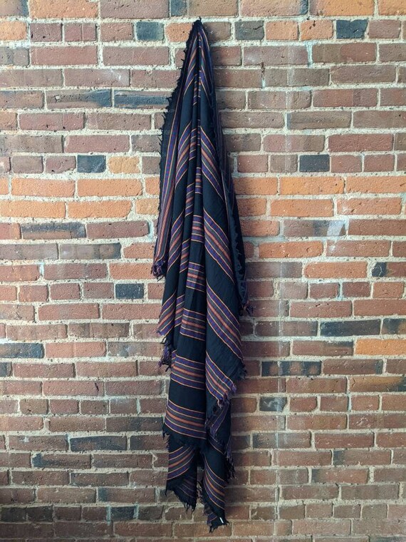 Black and Purple Striped Wool Blanket Shawl Scarf