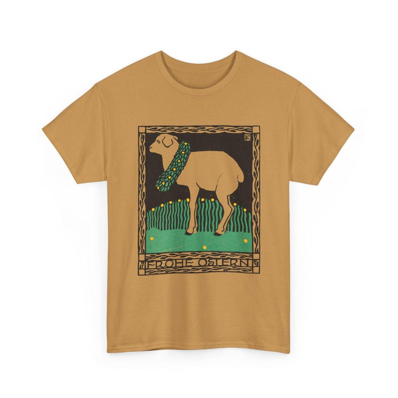 josef von diveky happy easter (frohe ostern) color lithograph lamb 1909 graphic tshirt Old Gold