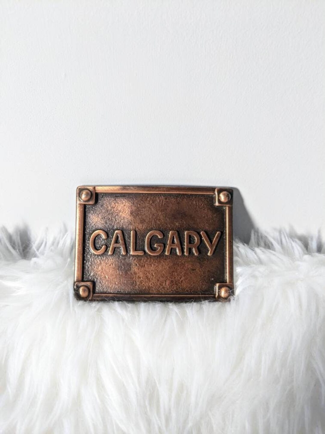 1970s Calgary Belt Buckle Embossed Copper Metal Buckle Canadian Cowboy