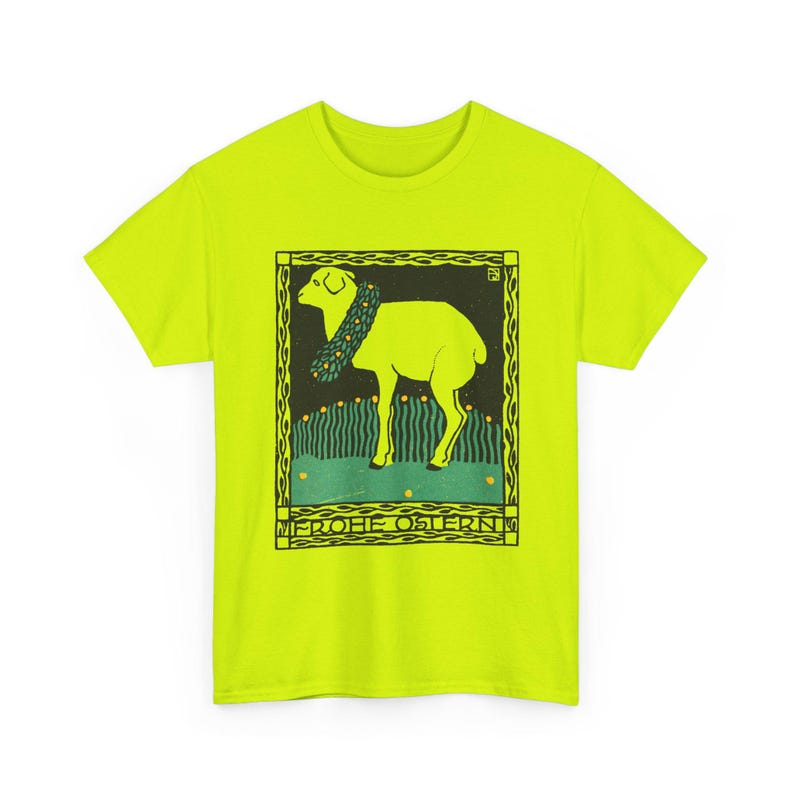 josef von diveky happy easter (frohe ostern) color lithograph lamb 1909 graphic tshirt Safety Green