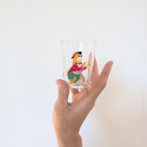 Vintage 1960s Arcoroc France Childrens Glass Featuring a Dog in a Hat and Bowtie Playing a Flute