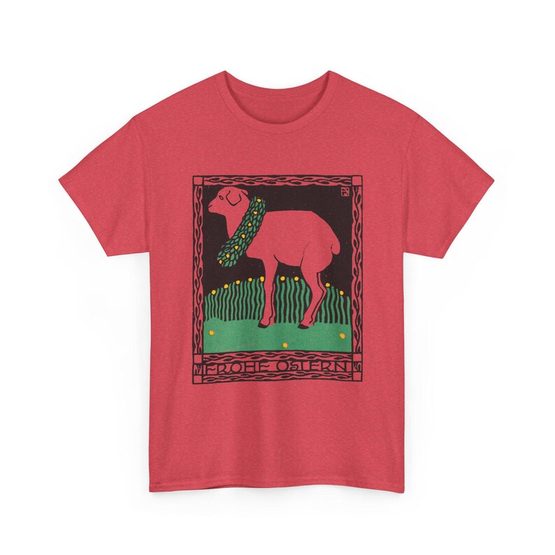 josef von diveky happy easter (frohe ostern) color lithograph lamb 1909 graphic tshirt Heather Red