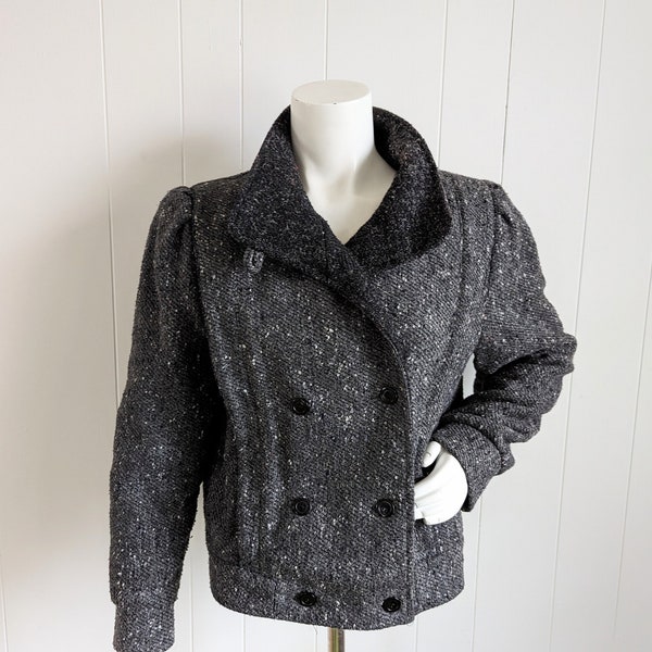 Veste croisée en tweed gris et laine mélangée des années 1980 par Carpet Baggers