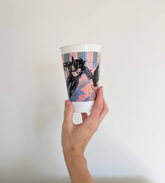 One Vintage 1992 Batman Returns  CATWOMAN Plastic Cup Collectible for McDonalds 90s Classic Tim Burton Movies