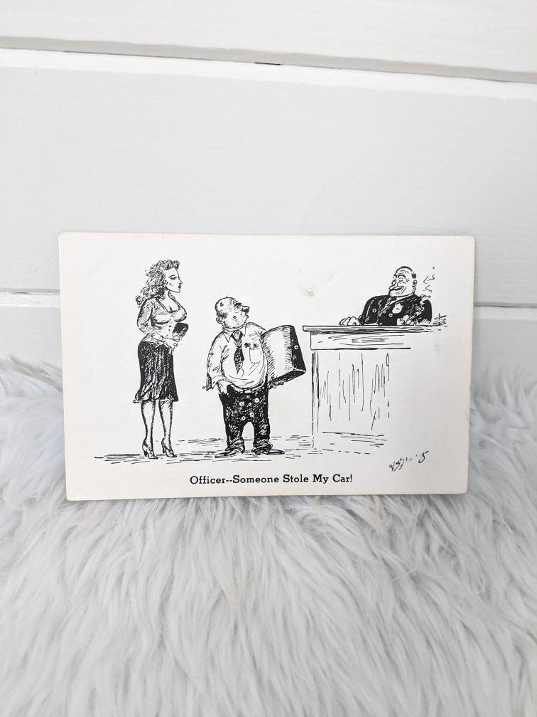 Unused Vintage 1950s Comical Post Card Published by Western Stationary Co. Yachats Oregon Novelty Card Stolen Car Vacation Mishap Etching