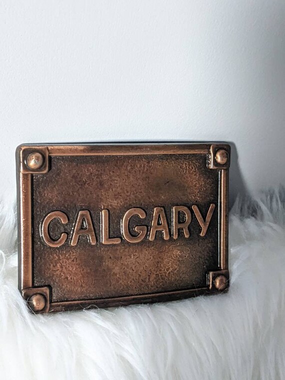 1970s Calgary Belt Buckle Embossed Copper Metal Buckl… Gem