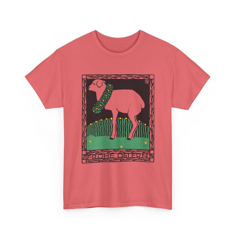 josef von diveky happy easter (frohe ostern) color lithograph lamb 1909 graphic tshirt Coral Silk