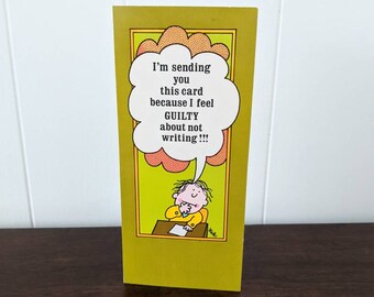 1970s Penpal Guilt Trip Greeting Card Cute Message Cartoon Character 70s Avocado Green and Bright Orange