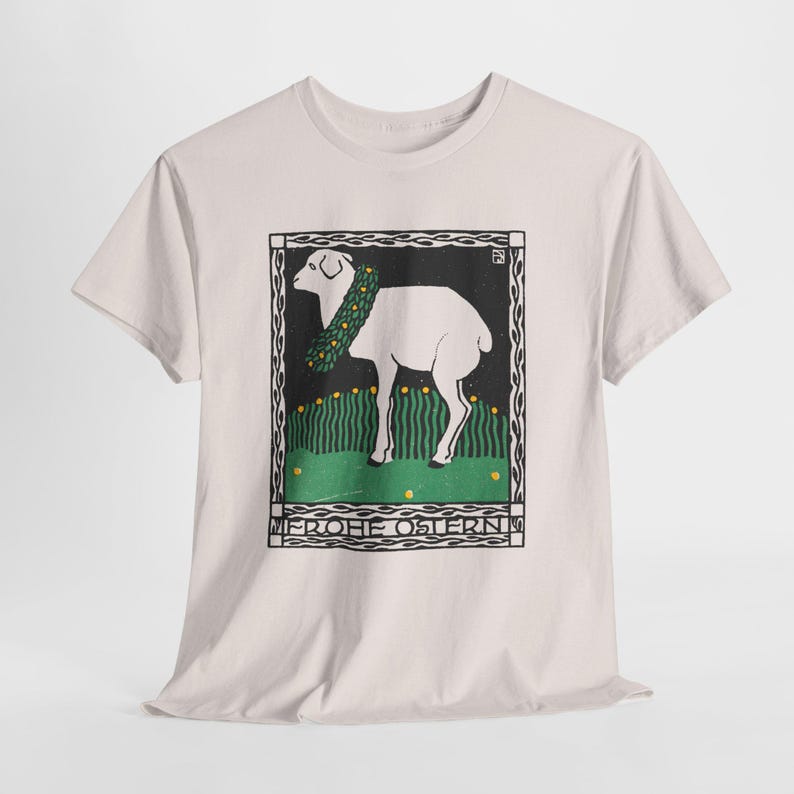 josef von diveky happy easter (frohe ostern) color lithograph lamb 1909 graphic tshirt image 1