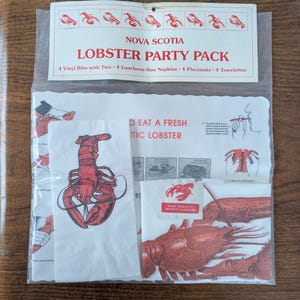 Vintage 1980s Novelty Placemat and Bib Set Nova Scotia Lobster Party Pack