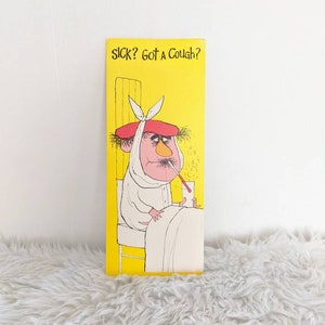 Carte de voeux Get Well inutilisée vintage des années 70, personnage de dessin animé message mignon, carte de blague jeu de mots